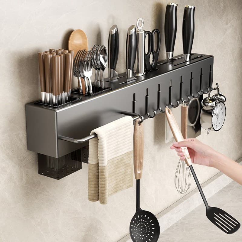 Organizador De Cozinha Parede Com Ganchos Porta Facas Talheres Utensílios Barra Multiuso