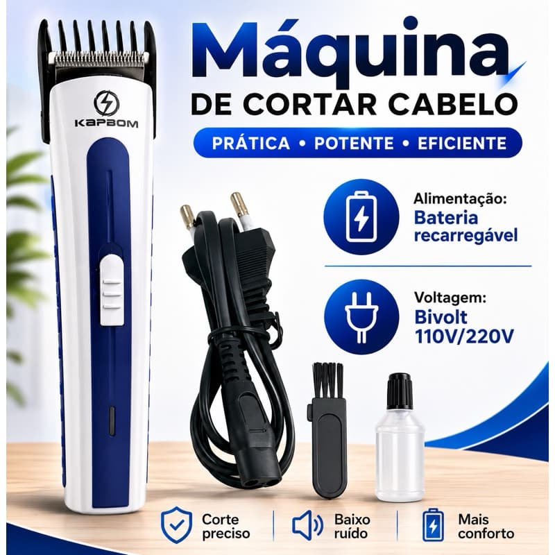 Máquina De Cortar Cabelo E Aparador De Barba Recarregável Bivolt Sem Fio 127/220v