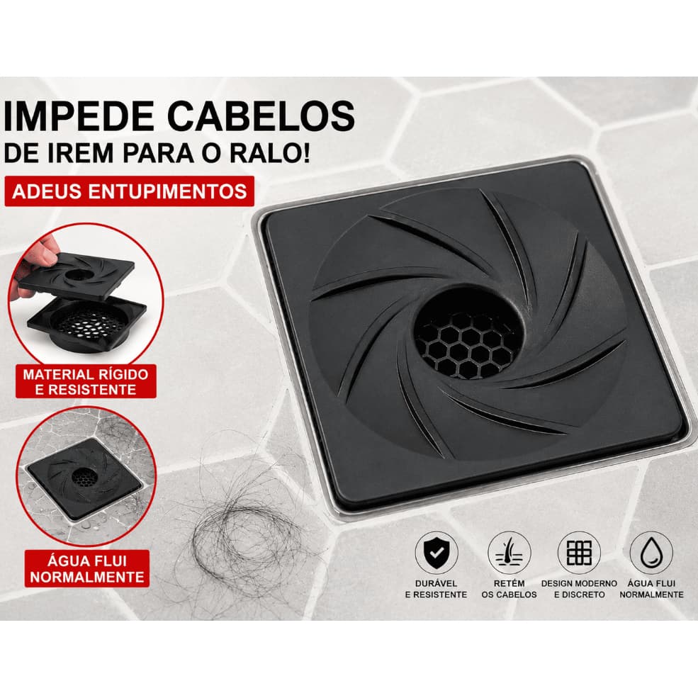 Protetor de Ralo Anti Cabelo Quadrado 9,2cm | Evita Entupimento Banheiro