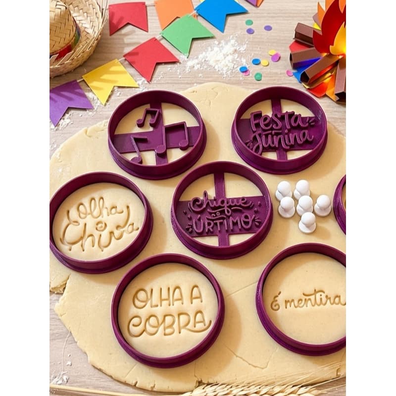 Kit Cortador de Biscoito 3D Festa Junina 2026 5 Peças