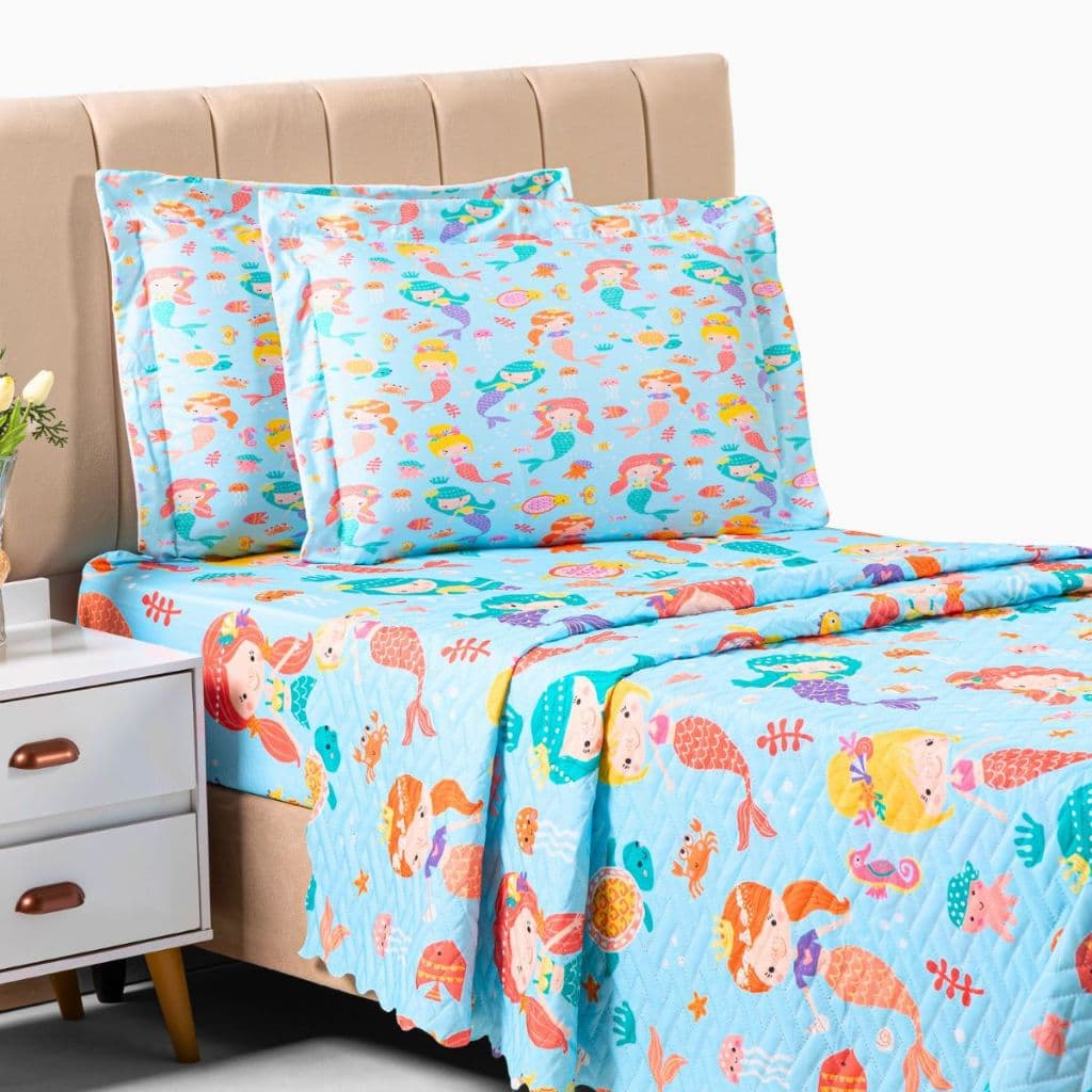 Cobre Leito Solteiro Infantil Sereias Estampado Colorido Matelado Quarto Decoração Meninas Macio Bom
