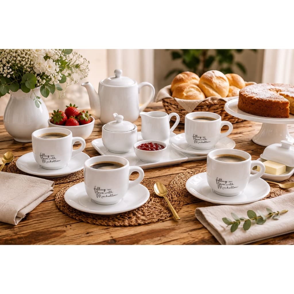 Jogo de 6 Xícaras Café Porcelana com Pires 90ml MANHATTAN Branca