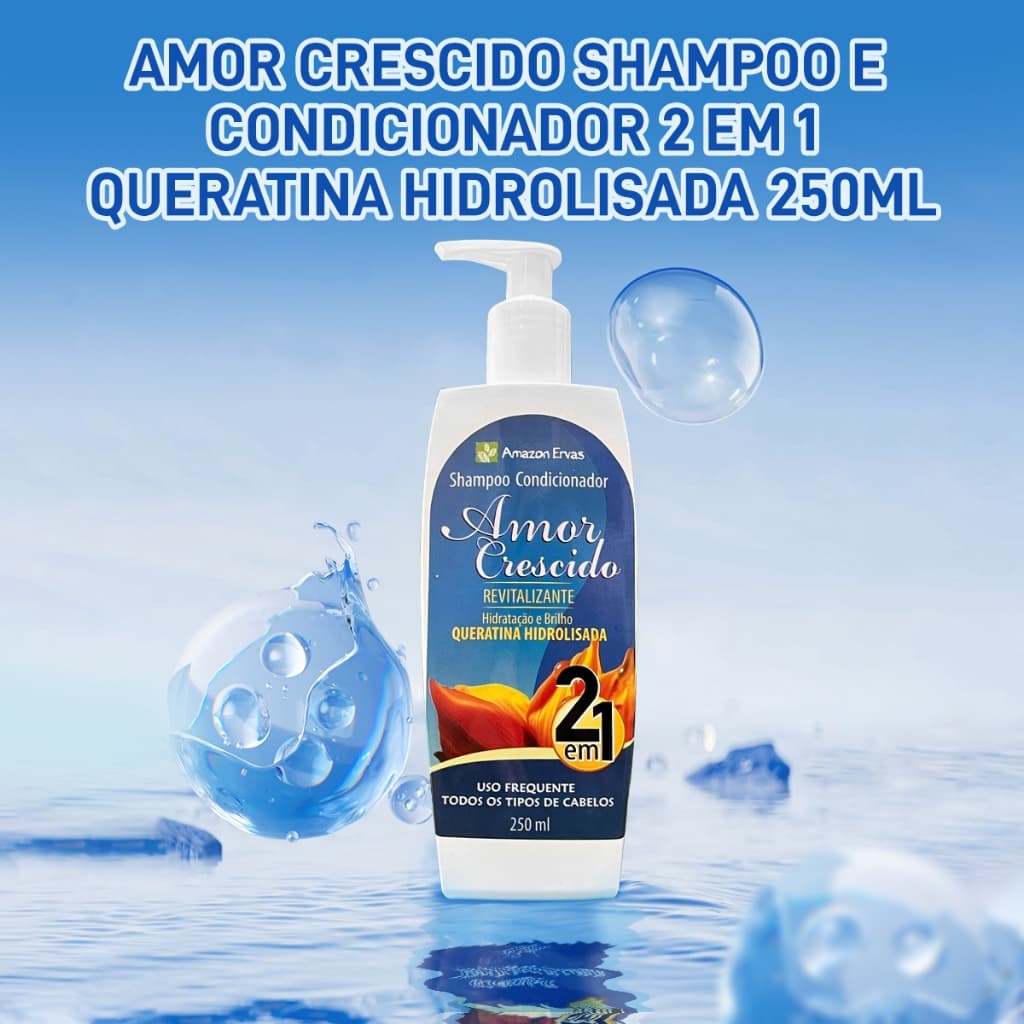 Shampoo 2 Em 1 Amor Crescido Queratina Hidrolisada 250ml Hidratar Limpo Suave Cuidados Com Os Cabelos Prática Para Todos