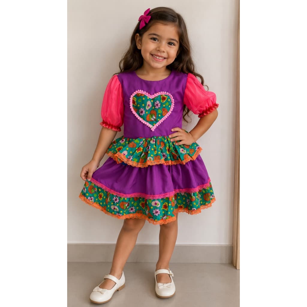 Vestido Festa Junina Coração São João Infantil Quadrilha