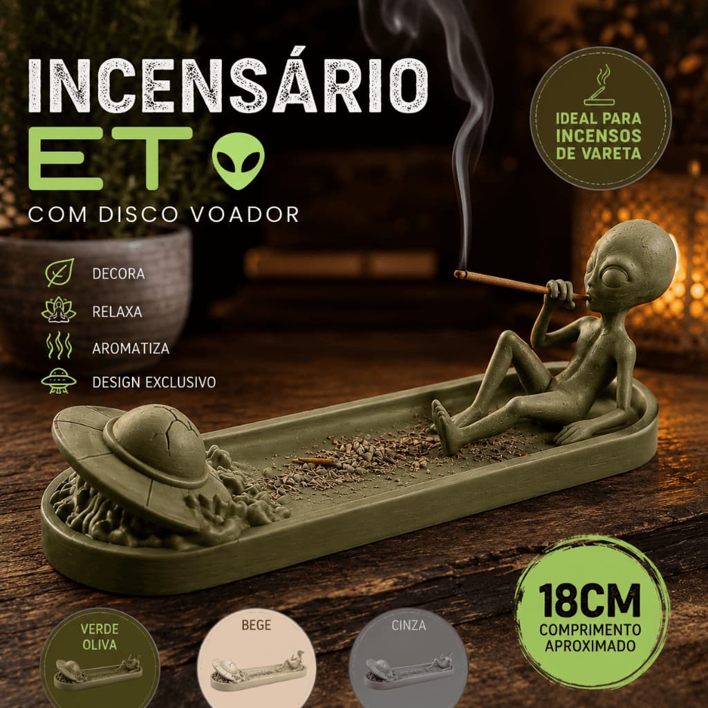 Incensário Et Alienígena Com Disco Voador Porta Incenso 18cm - Porta Incenso Divertido Moderno
