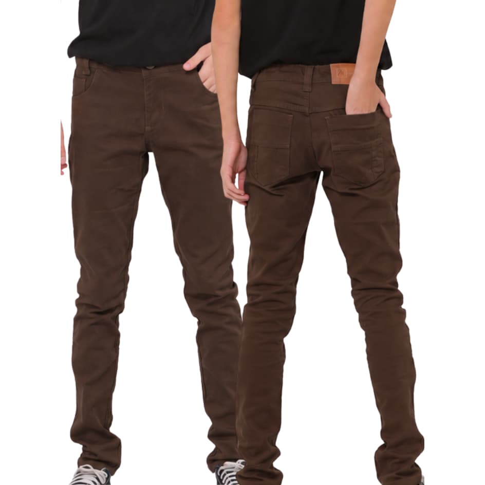 Calça Sarja Juvenil Masculina Marrom Skinny Regulagem Tam 10 ao 16
