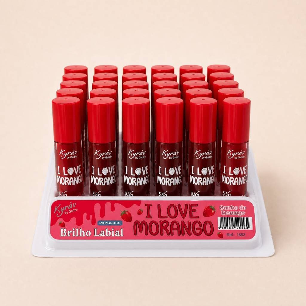 Box 30un Brilho Labial Morango Kyrav I Love Morango Atacado Revenda Barato