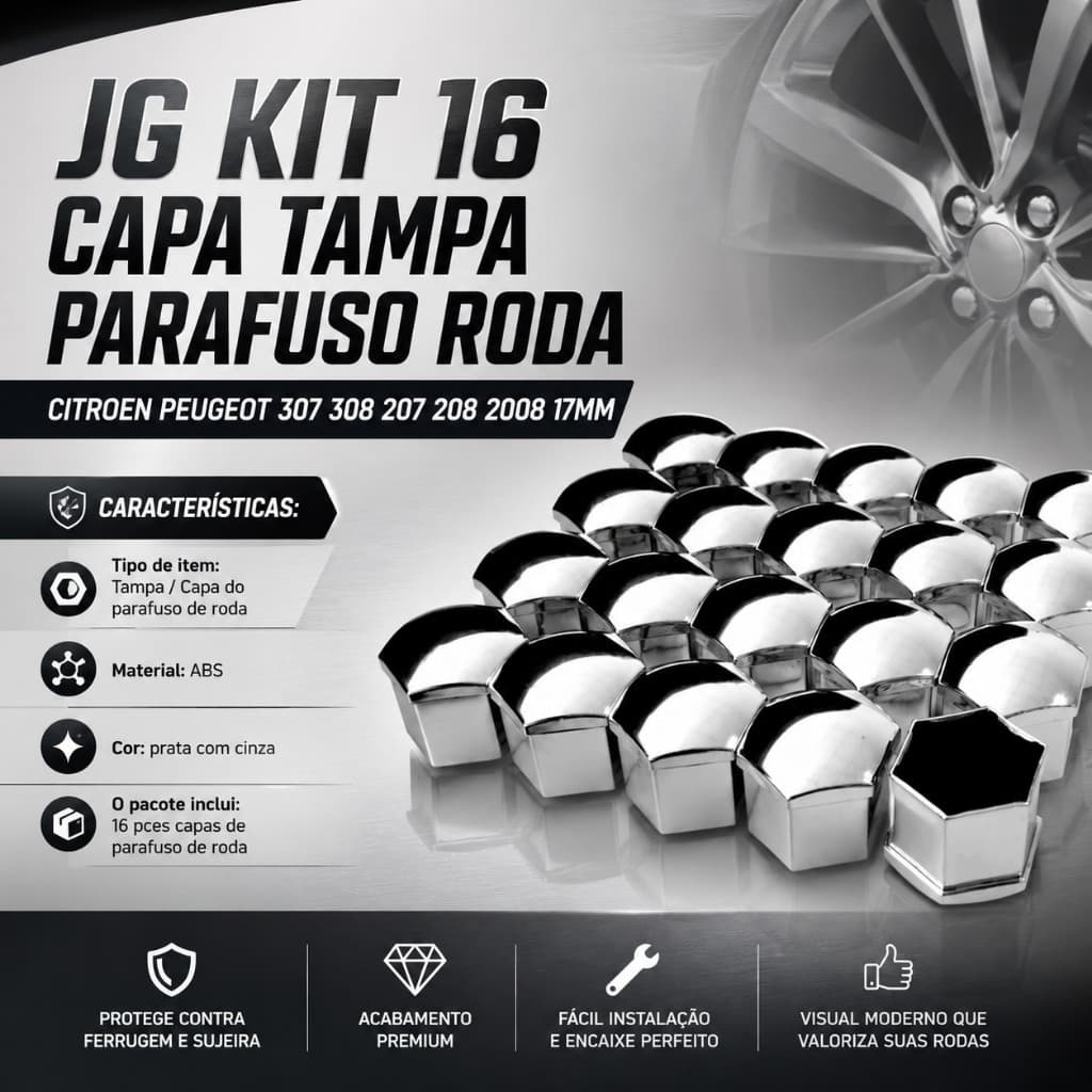 JG KIT 16 Capa Tampa Parafuso Roda Citroen Peugeot  307 308 207 208 2008 17mm