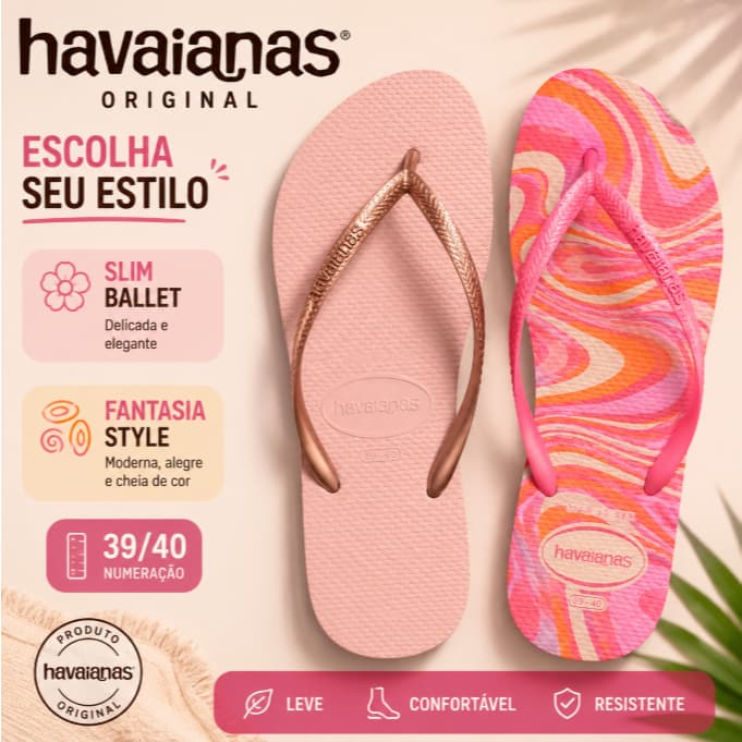 Chinelo Havaianas Original Feminino Slim Fantasia Style 39/40