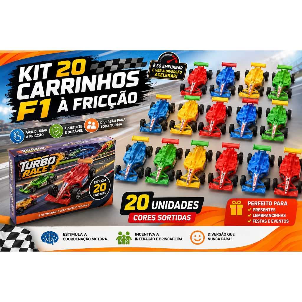 Kit 20 Carrinhos F1 À Fricção Coloridos Infantil Brinquedo Corrida Lembrancinhas Festa Aniversário