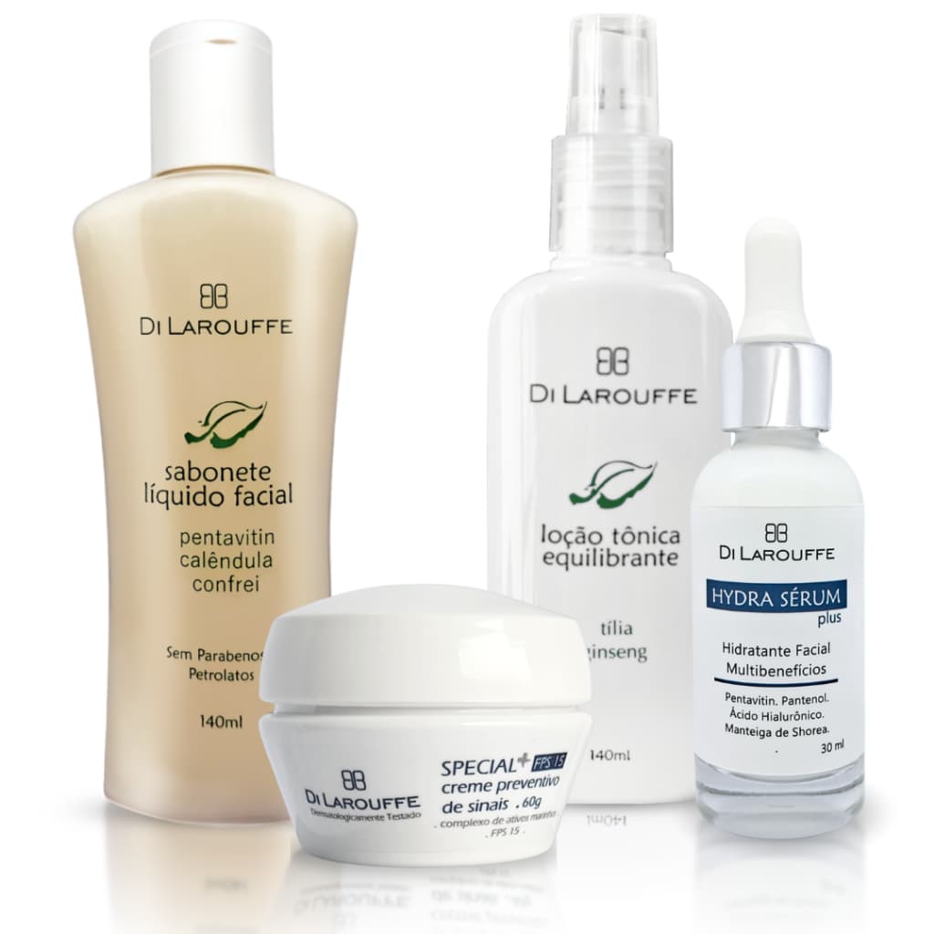 Di Larouffe Kit Cronograma Facial Primeiros Sinais 30- com Sabonete Líquido Loção Tônica Hydra Sérum Plus e Creme FPS15