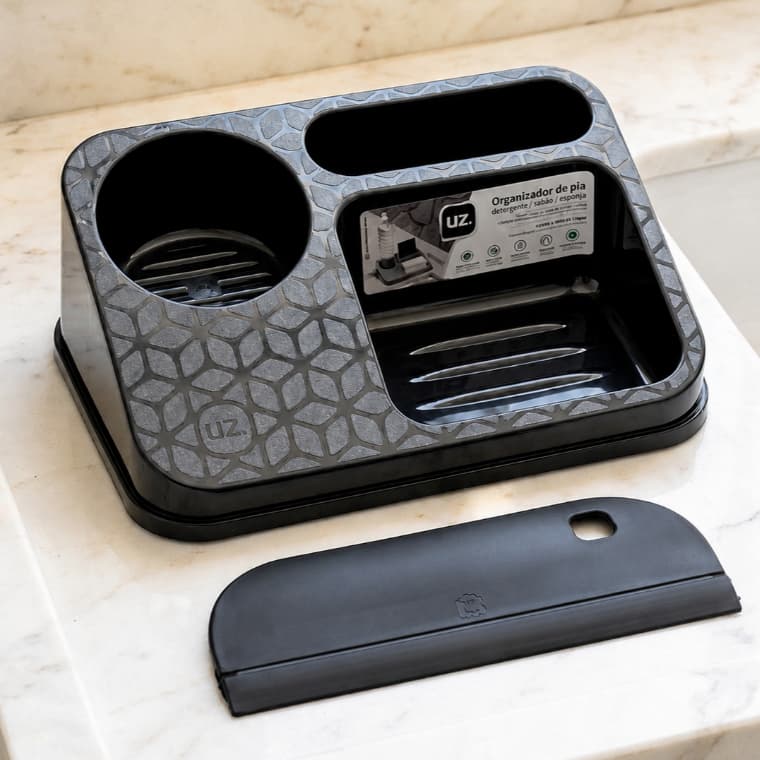 Kit com 2 Peças ou Rodo de Pia e Porta Detergente Preto Lancamento