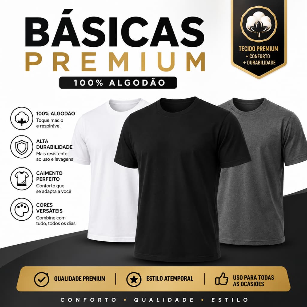 Camiseta lisa Premium Masculina 100% Algodão  Confortável