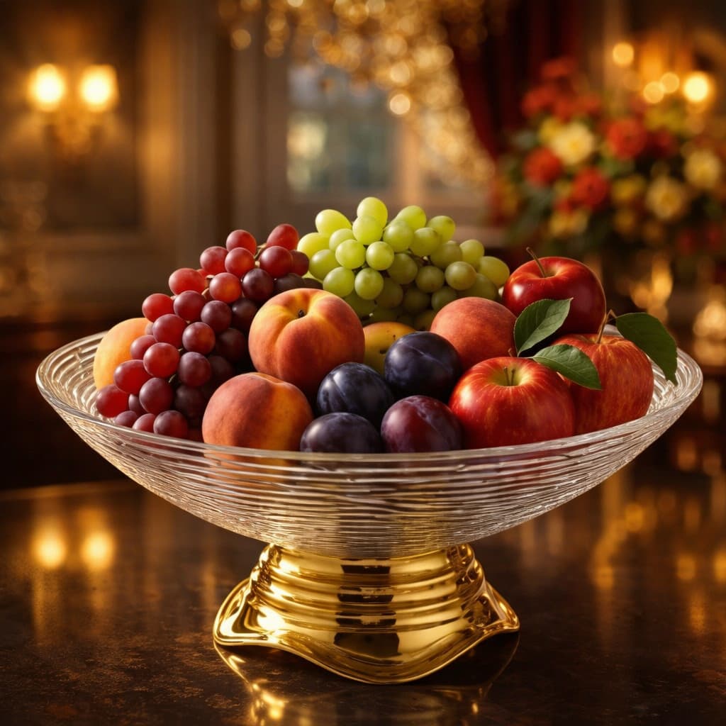 Fruteira Elegante com Base Dourada 27cm | Plástico Resistente | Cesta Frutas Redonda Moderna Premium