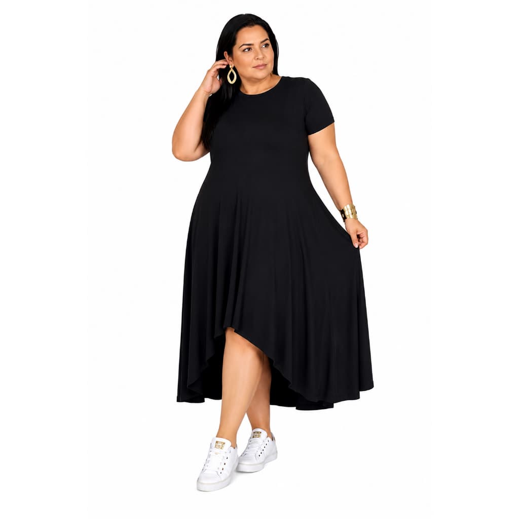 Vestido Feminina Mullet Plus Size Preto Roupa Evangélica Tendencia Verão Tam 54