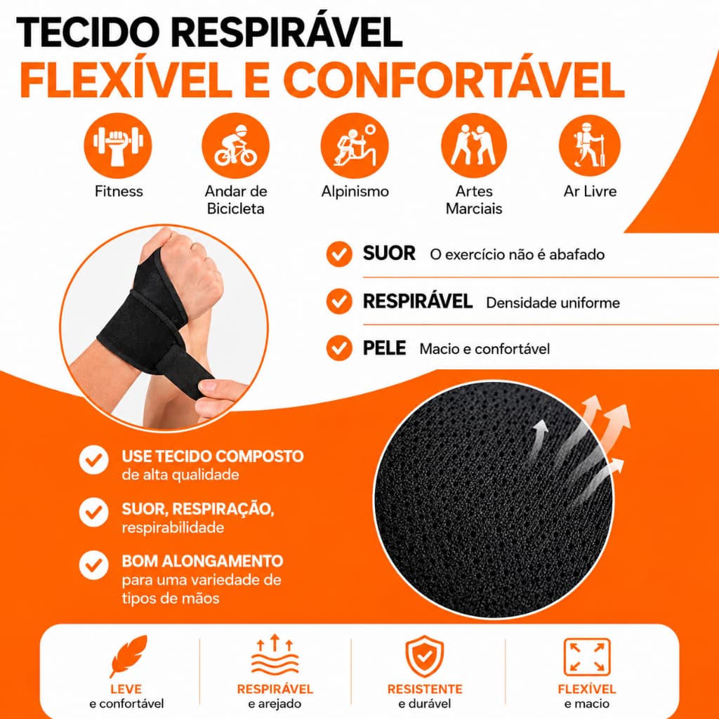 Munhequeira de Compressão Ajustável Neoprene Ortopédica Suporte para Pulso Alivio da Dor Treino