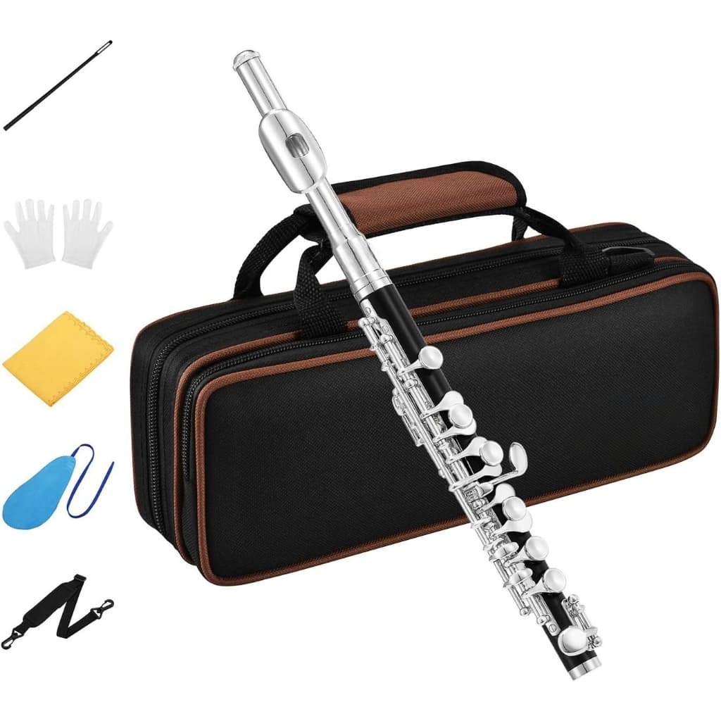Piccolo Instrument for Beginners Students, Key of C Flute, Resin, Hard Case, Cleaning Kit, Gloves