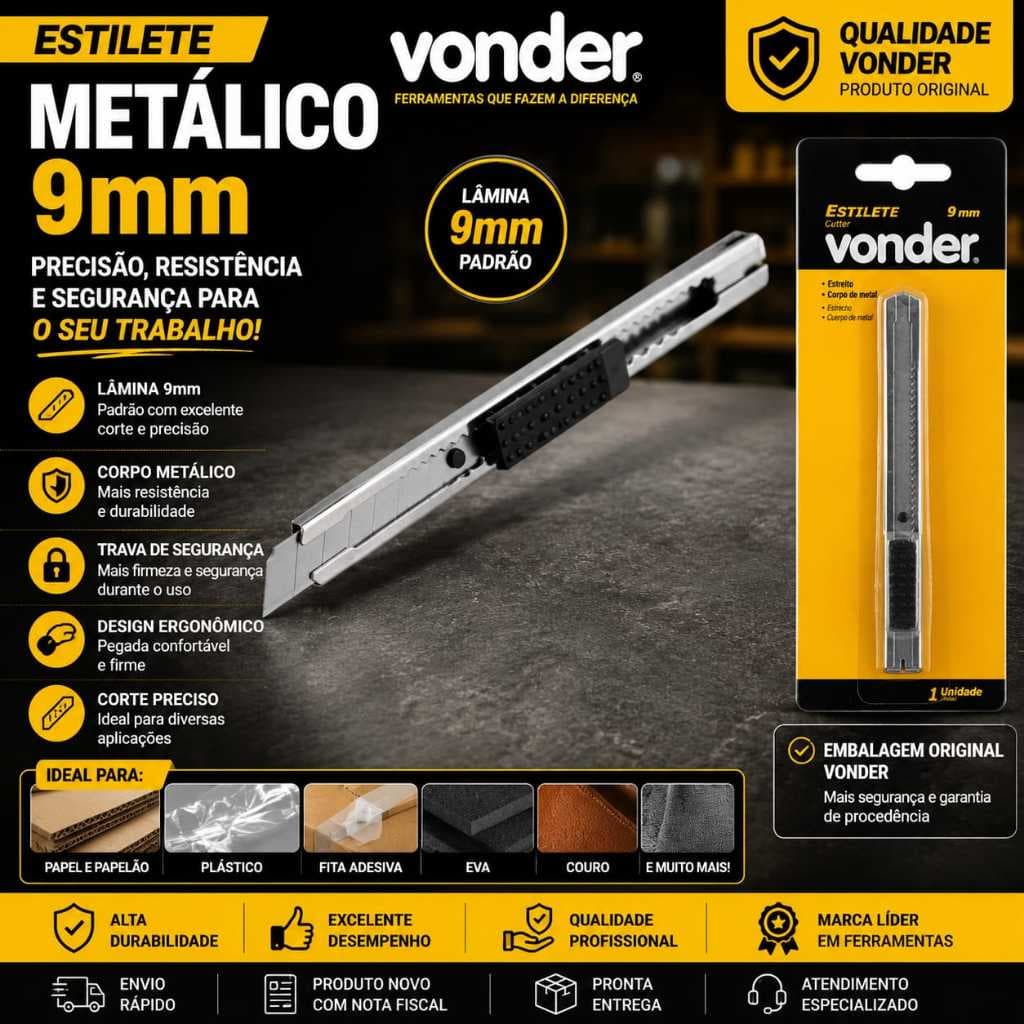 Estilete Metálico 9mm Estreito Profissional Vonder