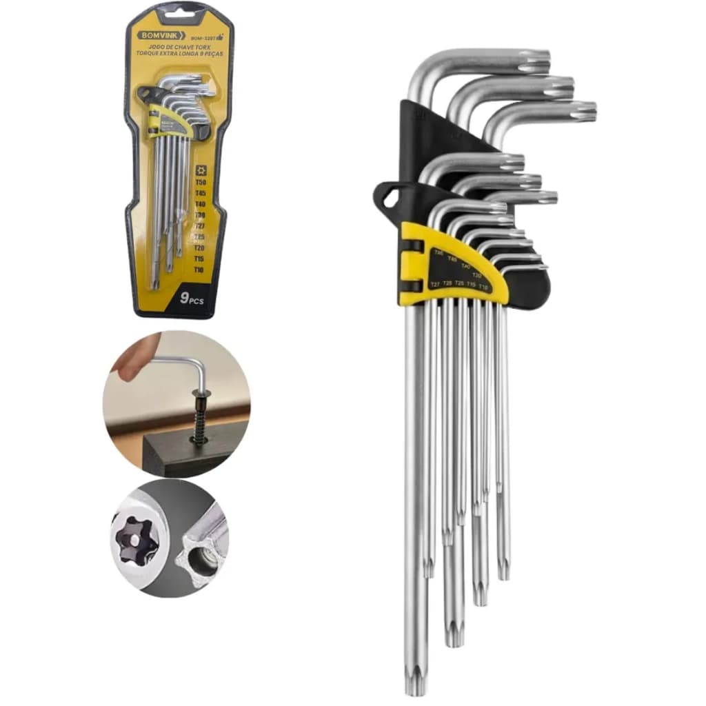 Jogo Chave Torx Torque Extra Longa 9 Peças Bomvink Bom-3207
