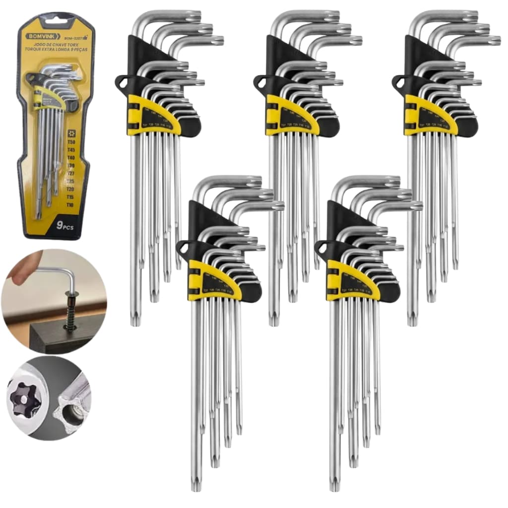 Kit 5 Jogo Chave Torx Torque Extra Longa 9 Peças Bomvink Bom-3207