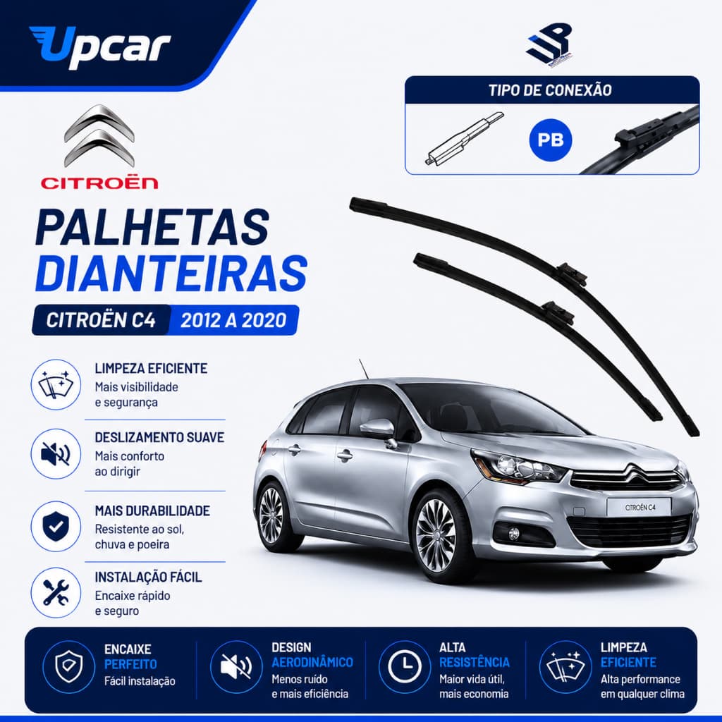 Kit 3 Palhetas Parabrisa Original Silicone Par Dianteiro + Traseiro Citroen C4 /Cactus/Lounge/Pallas