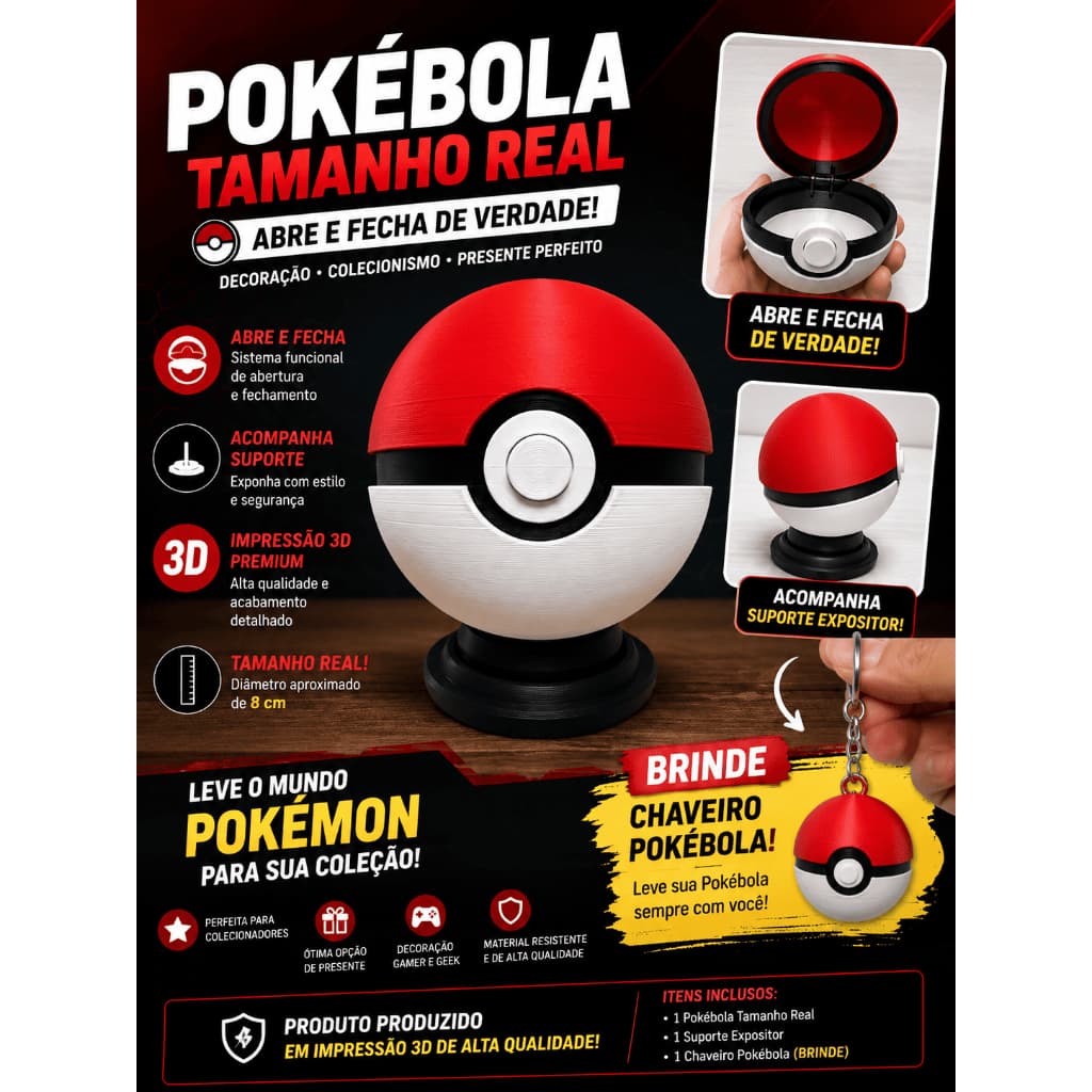 POKÉBOLA ABRE E FECHA COM SUPORTE + BRINDE