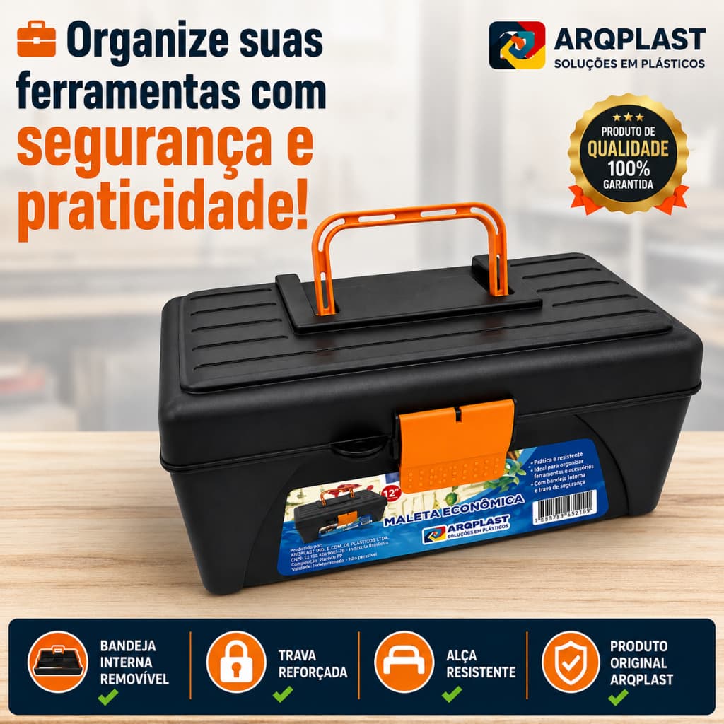 Maleta Econômica Arqplast  Caixa Organizadora Para Ferramentas Pesca Utilidades Com Bandeja Interna