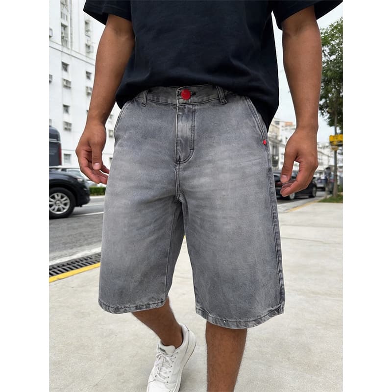 Tung Jeans Calça Jeans 3/4 Masculina Reta Solta Casual Confortável Versátil Dia a Dia