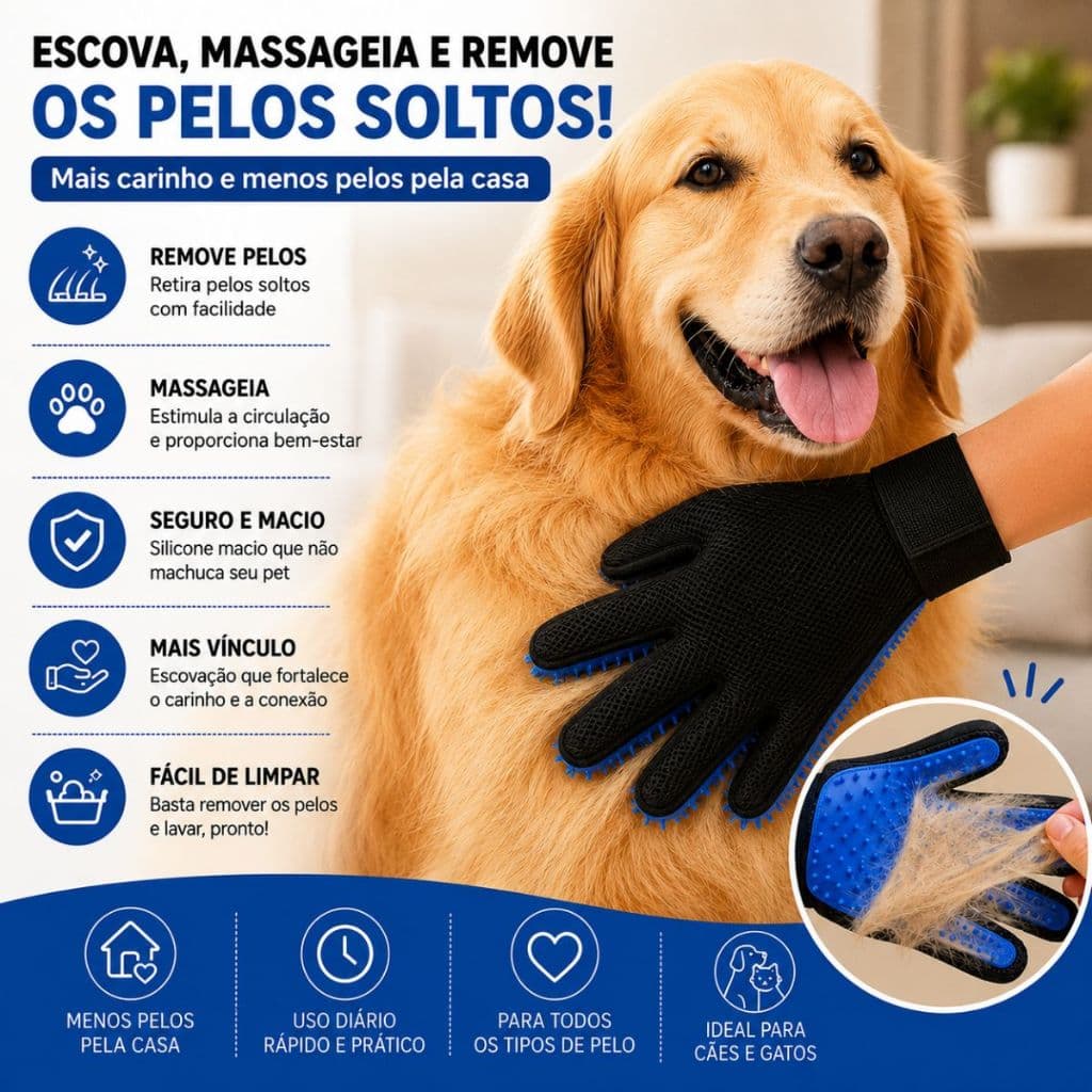 Escova Luva Removedora De Pelos Para Cachorro Gato Massagem Banho Pet