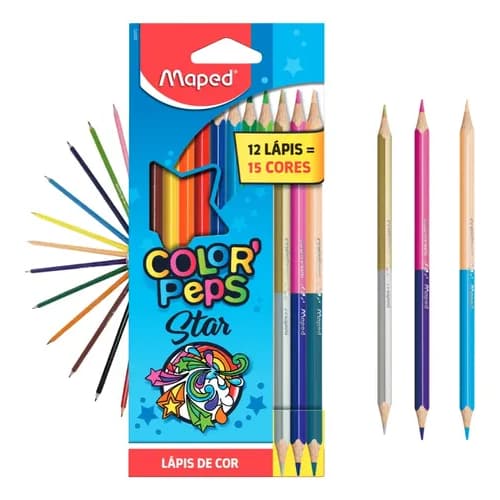 Lápis De Cor 18 Cores Ao Total 12+3 Duo Colorir Star Maped