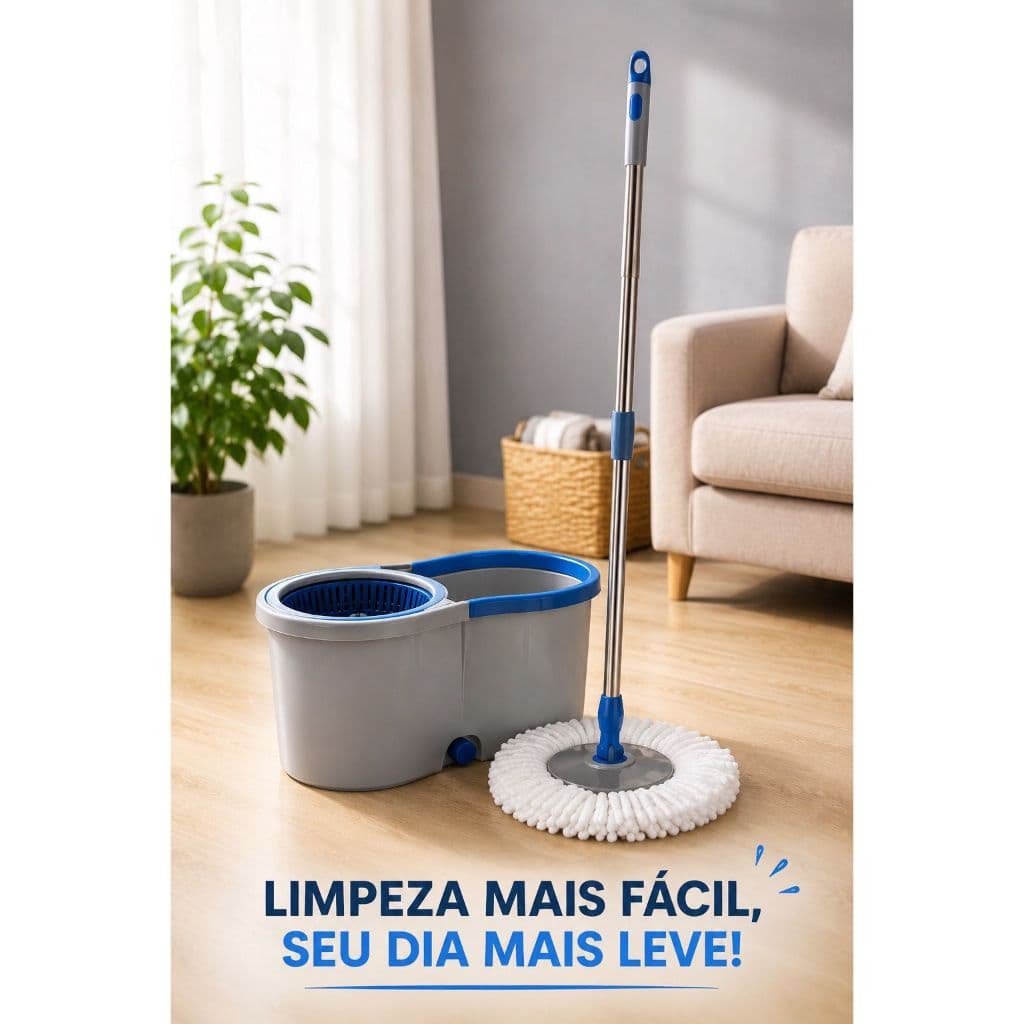 Mop Giratório 360° Com Balde 13L Cabo Ajustável Esfregão Limpeza Pesada Casa