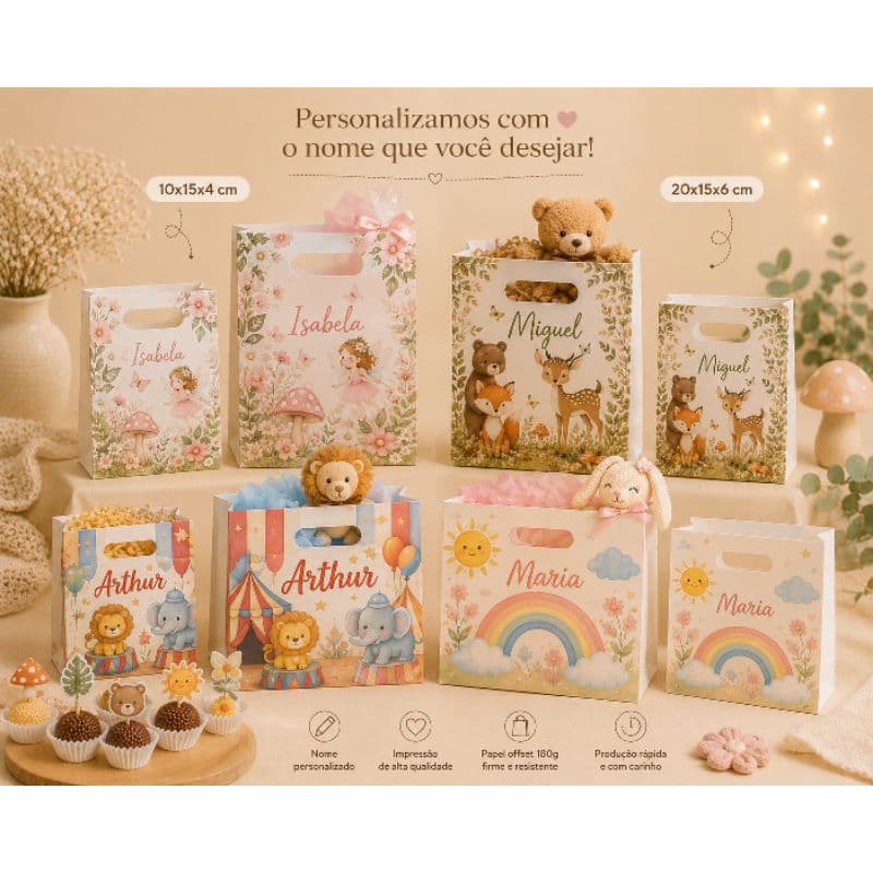 Sacola Personalizada Festa Infantil Lembrancinha Qualquer Tema Com Nome