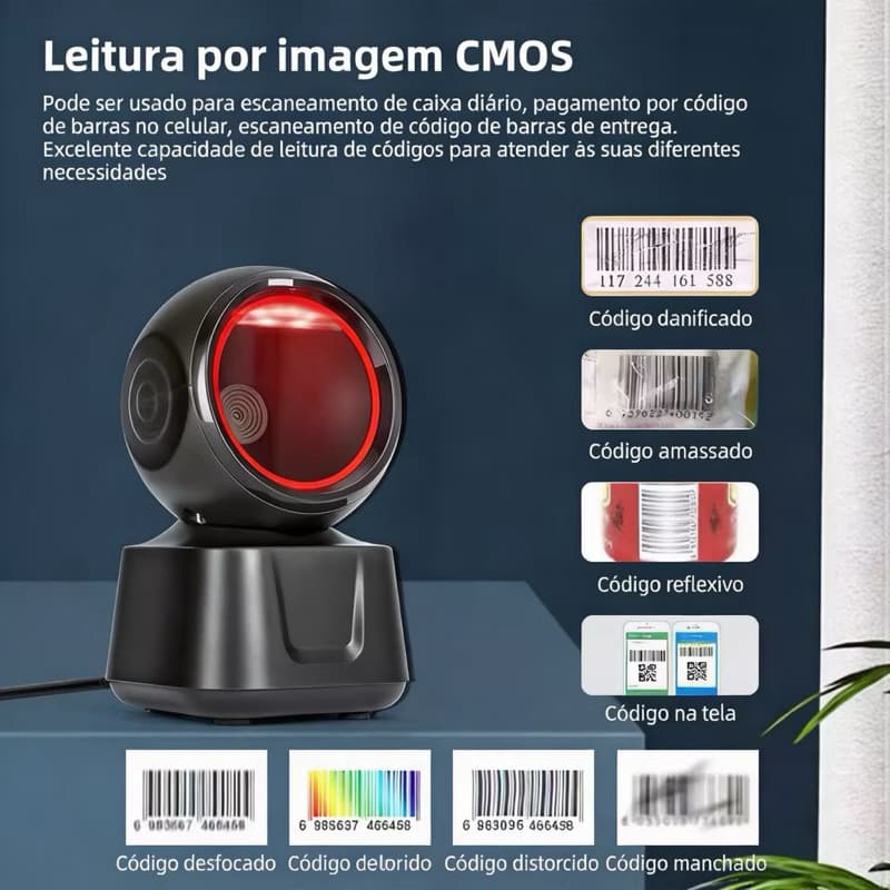 Leitor Código De Barras Scanner  Fixo Usb 1d2d Qr Code Danfe Ean Cor Preto x