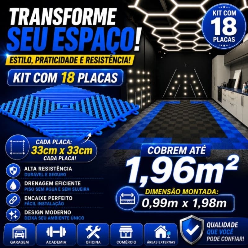 kit 18 un (2m²)  piso modular 33x33 para Estética Automotiva garagem oficina vestiário
