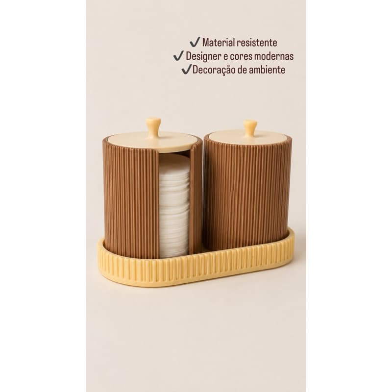 Porta cotonete e Porta algodão - marrom e bege, designer moderno elegante