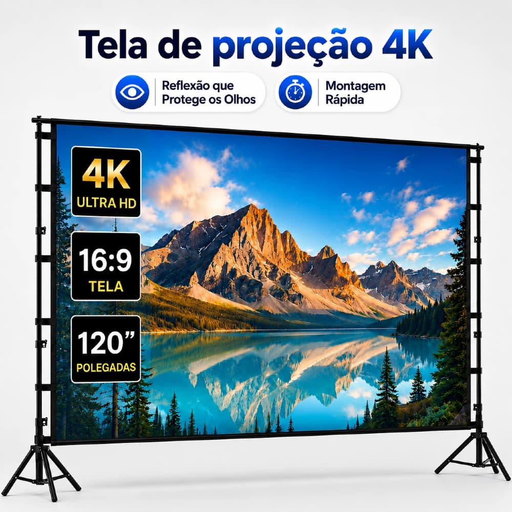 Tela do Projetor 120 Polegadas, Tela de Projeção Portátil 16:9 4K HD Traseira de Projeção de Filmes