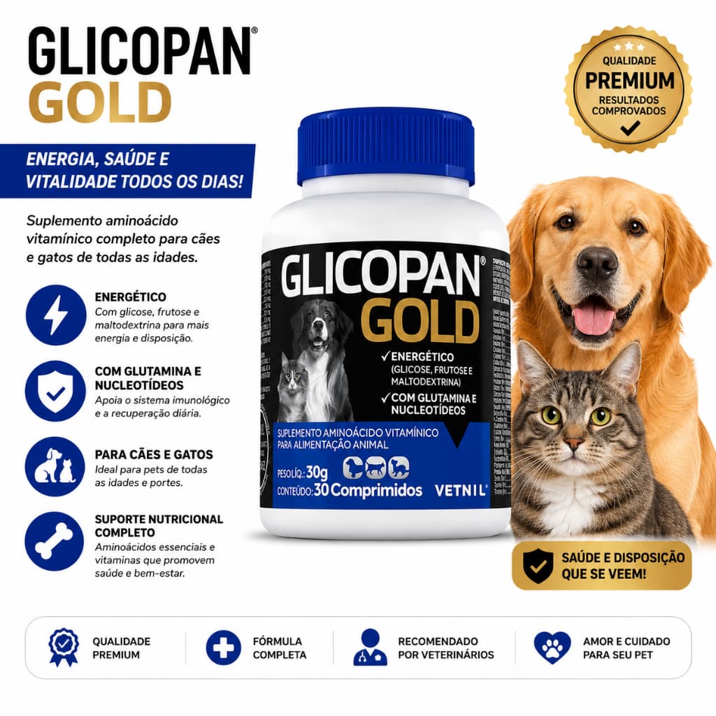 Glicopan Gold Para Cães E Gatos 30 Comprimidos - Vetnil Val: 05/27