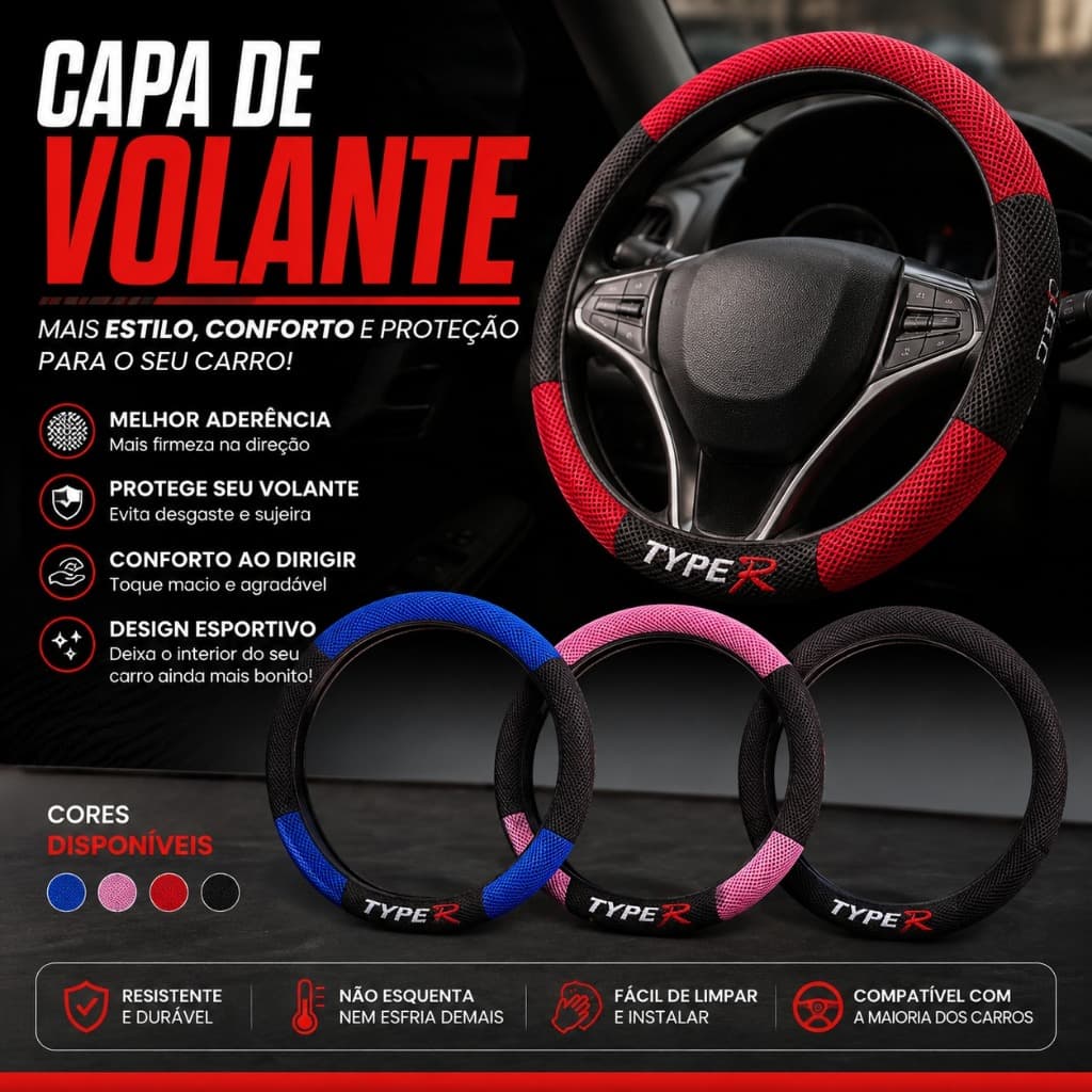 Capa de volante Typer - Universal - Capa de volante cores variadas a pronta entrega Proteção pro seu