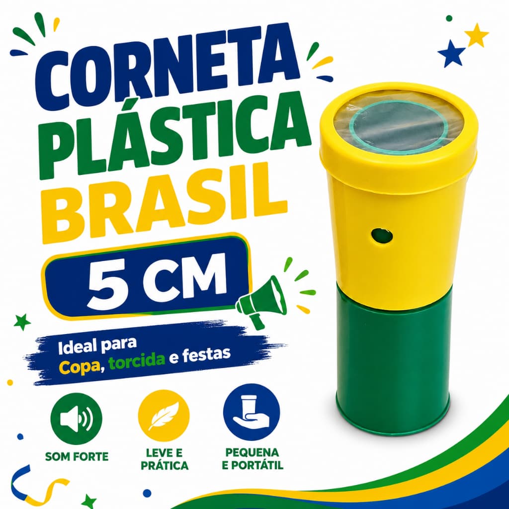 Corneta Plástica Brasil 5cm Buzina De Sopro Para Copa E Torcida
