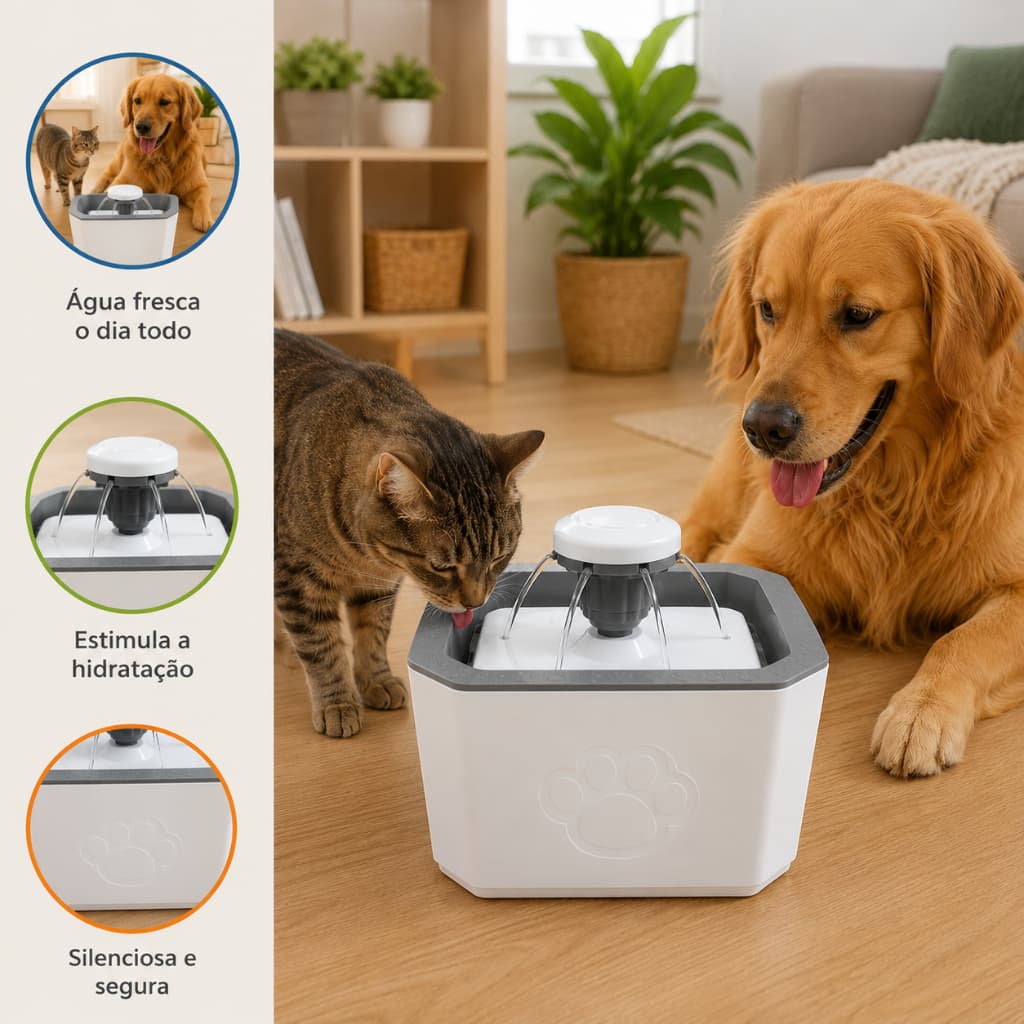 Bebedouro Fonte de Água Divertido Para Pet Cachorro Gato Automático Com Filtro 3 Estágios 2.5 Litros