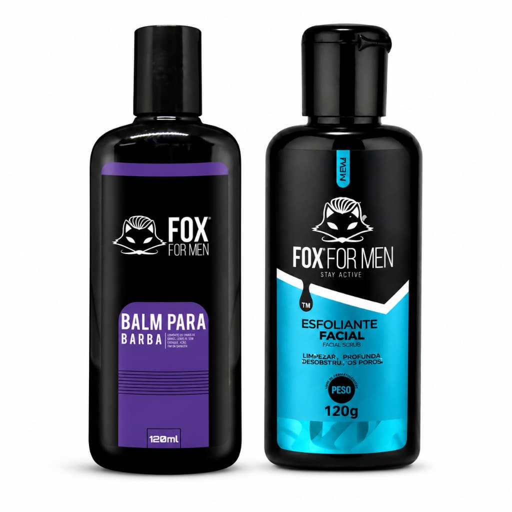 Kit Esfoliante Facial Pré Barba 120g + Balm para Barba 120ml Fox For Men Pele Lisa Barba Macia