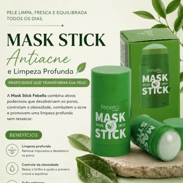 Máscara Facial Chá Verde Febella Makeup – Pele Limpa, Lisa e Renovada