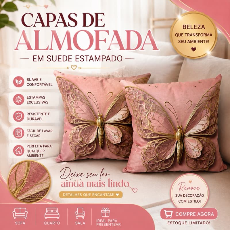 2 Capas de Almofada Suede Estampado 43X43 cm para decoração de sofá, cadeira, quarto, trabalho.