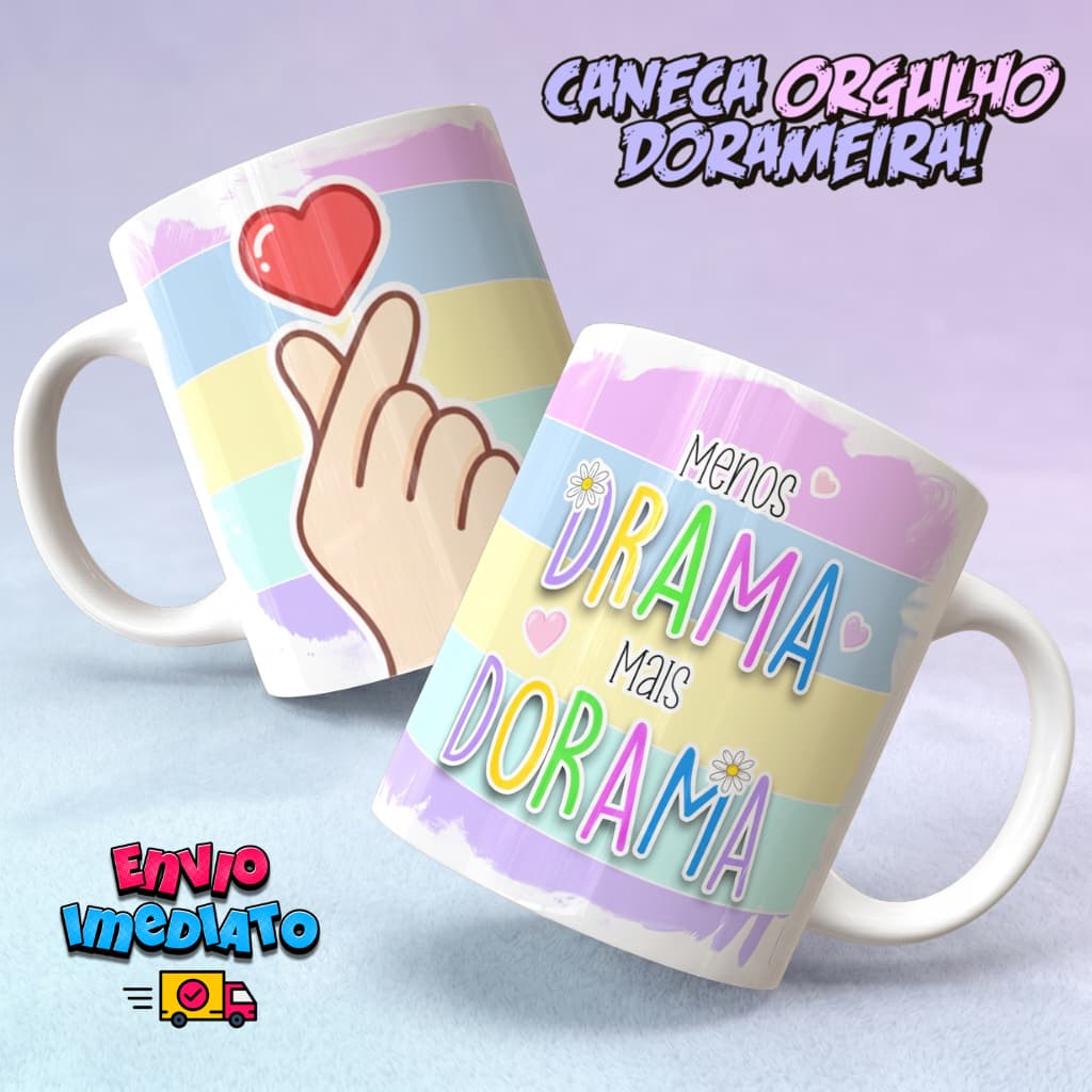 Caneca Dorameira ''Menos Drama Mais Dorama'' Presente Dorama Kdrama Geek Porcelana