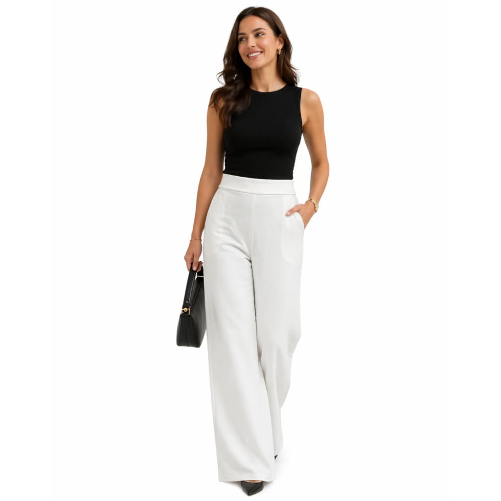 Calça Moletom Feminina Pantalona Off-White Casual Confortável Moderna Elegante