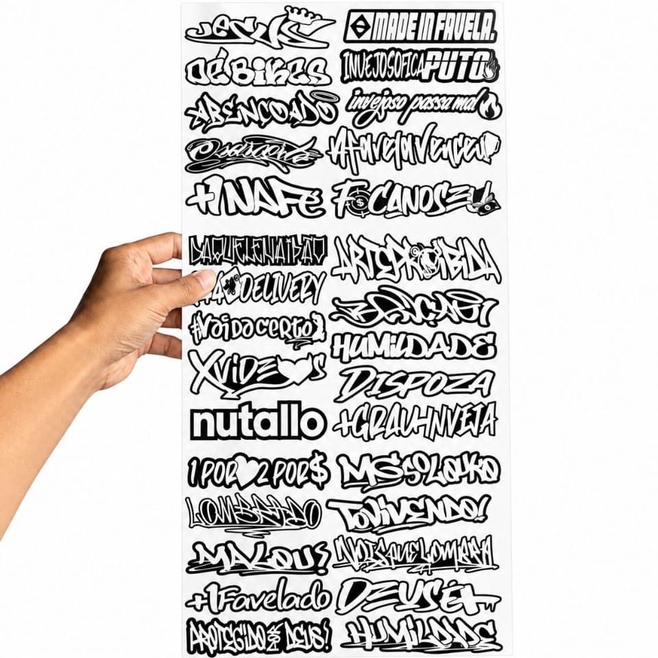 Super Cartela 30 Adesivos Preto e Branco – Plotar e Adesivar Capacete, Moto, Carro, bike