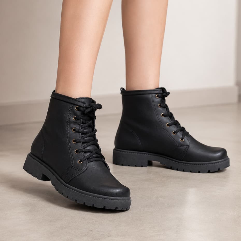 Coturno Feminino Casual Preto Confortável Moderno La Requinte
