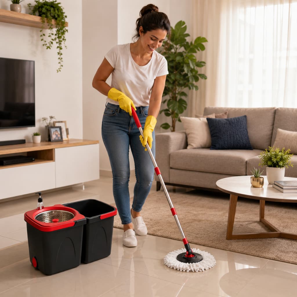 Mop Giratorio Powermaid 360 Com Balde Duplo Centrifuga Inox Limpeza Pratica Rapida