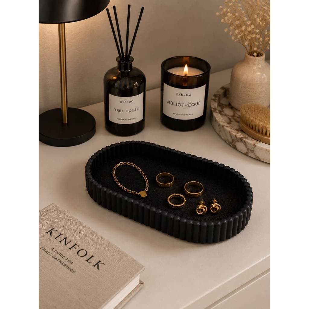 Bandeja Decorativa Canelada Organizador de Mesa Estilo Minimalista Porta Joias, Porta Chave