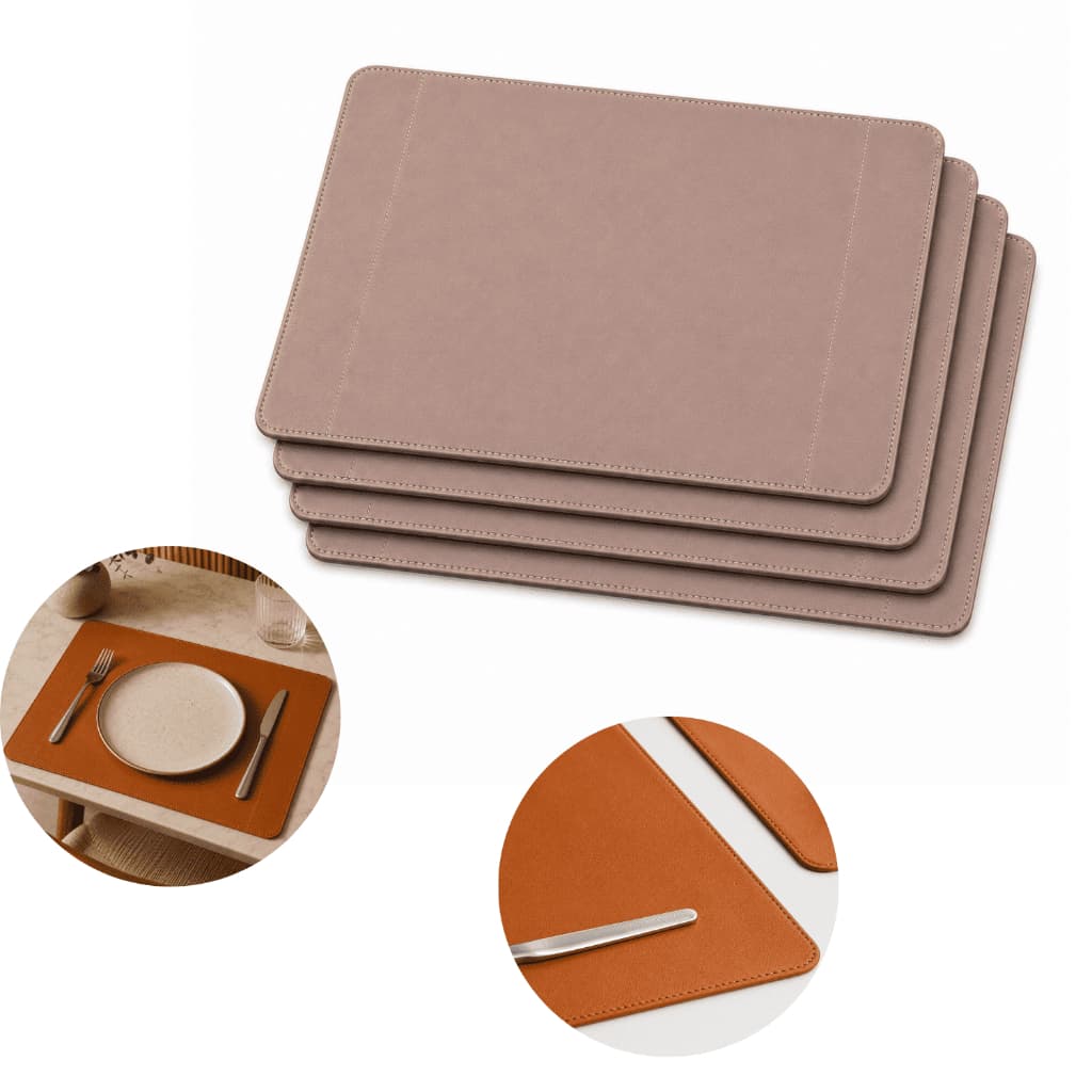 Kit Jogo Americano Mesa Posta Sousplat em Couro Sintético Bege Escuro